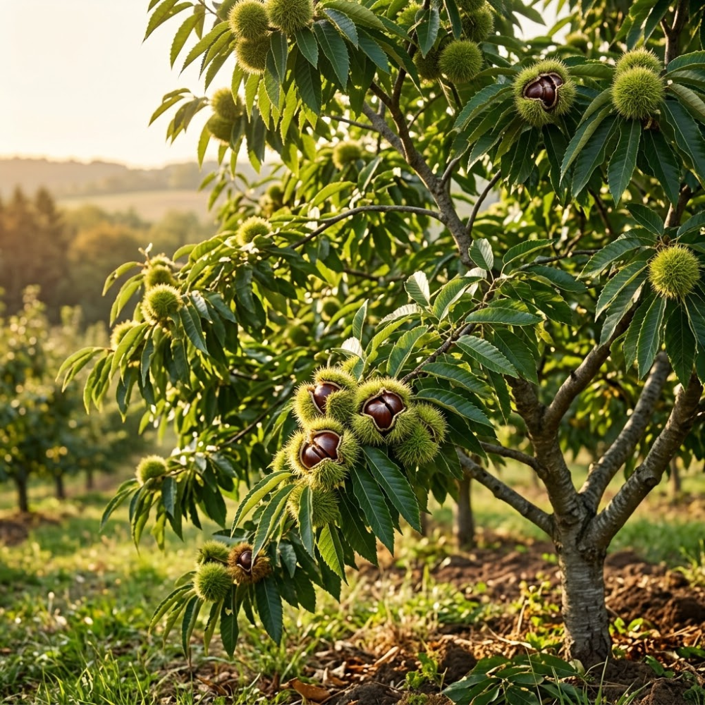 Chinese Chestnut Tree, 3 Gallon Pot, Low Maintenance Nut-Bearing Shade Tree for Homeowners, Resilient Cold-Hardy Plant for Edible Landscapes & Roasting Nuts