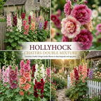 100 Hollyhock Seeds, High Germination Chaters Double Mix for Planting - Robust Low Maintenance Tall Flowers for Sunlit Yard Borders