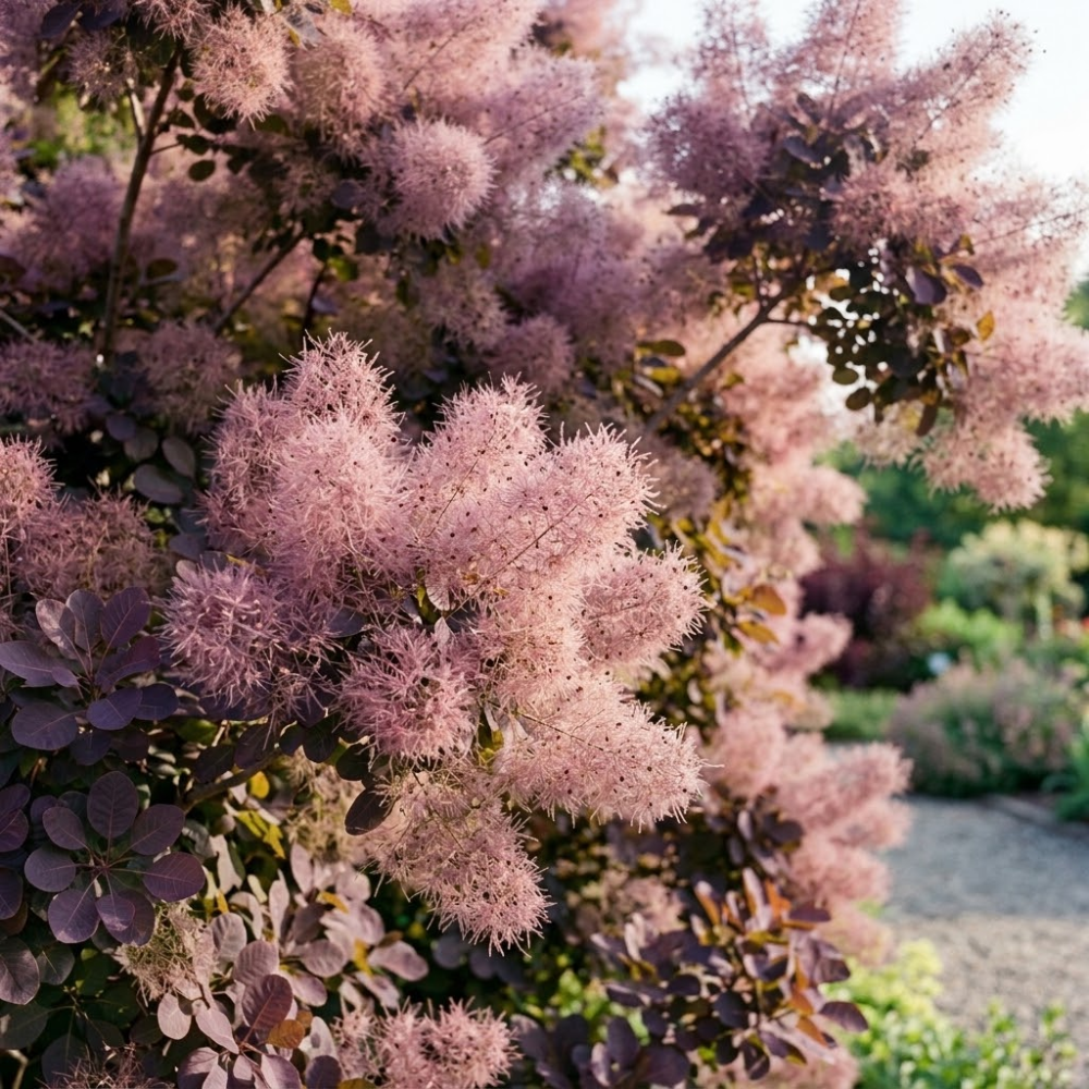 Purple Smoke Bush Plant, 4" Pot - 12-18 Inch Tall, Vigorous Growth Habit with Vibrant Red Autumn Leaves, Live Tree for Modern Landscapes