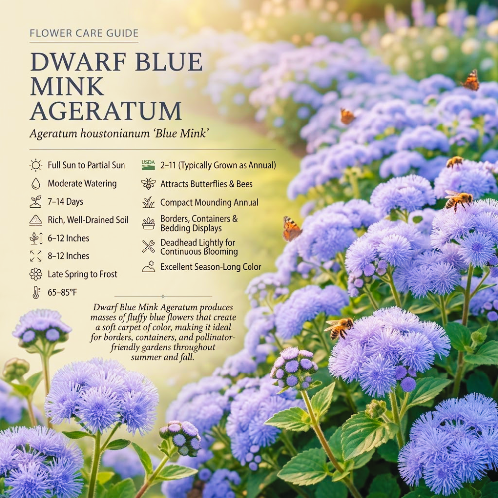 240 Pcs Blue Mink Ageratum Seeds by GINGERGLOW, Heirloom Dwarf Flowers for Planting, Fast-Growing Compact Plants for Bright Sunlit Gardens