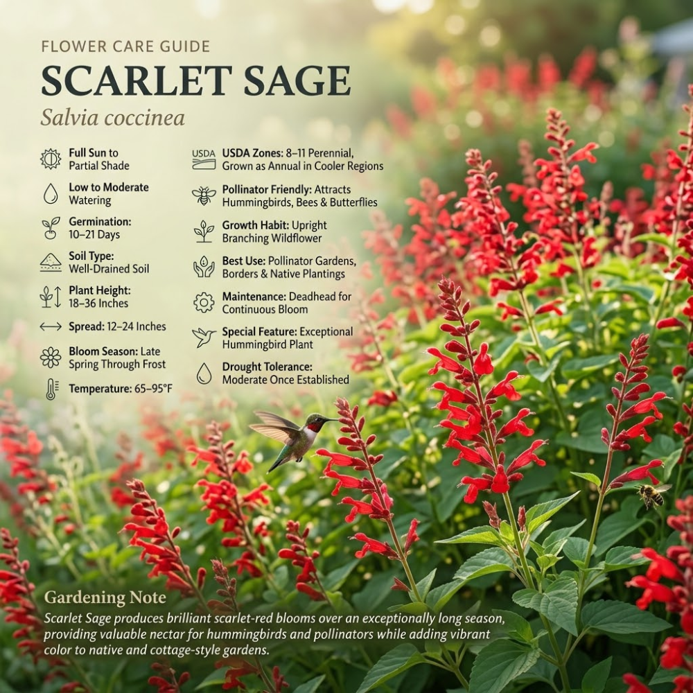200 Pcs Scarlet Sage Seeds for Planting Outdoors, Adaptable Pollinator Wildflowers, Easy to Care Bright Red Spikes for Sunlit Yard Borders
