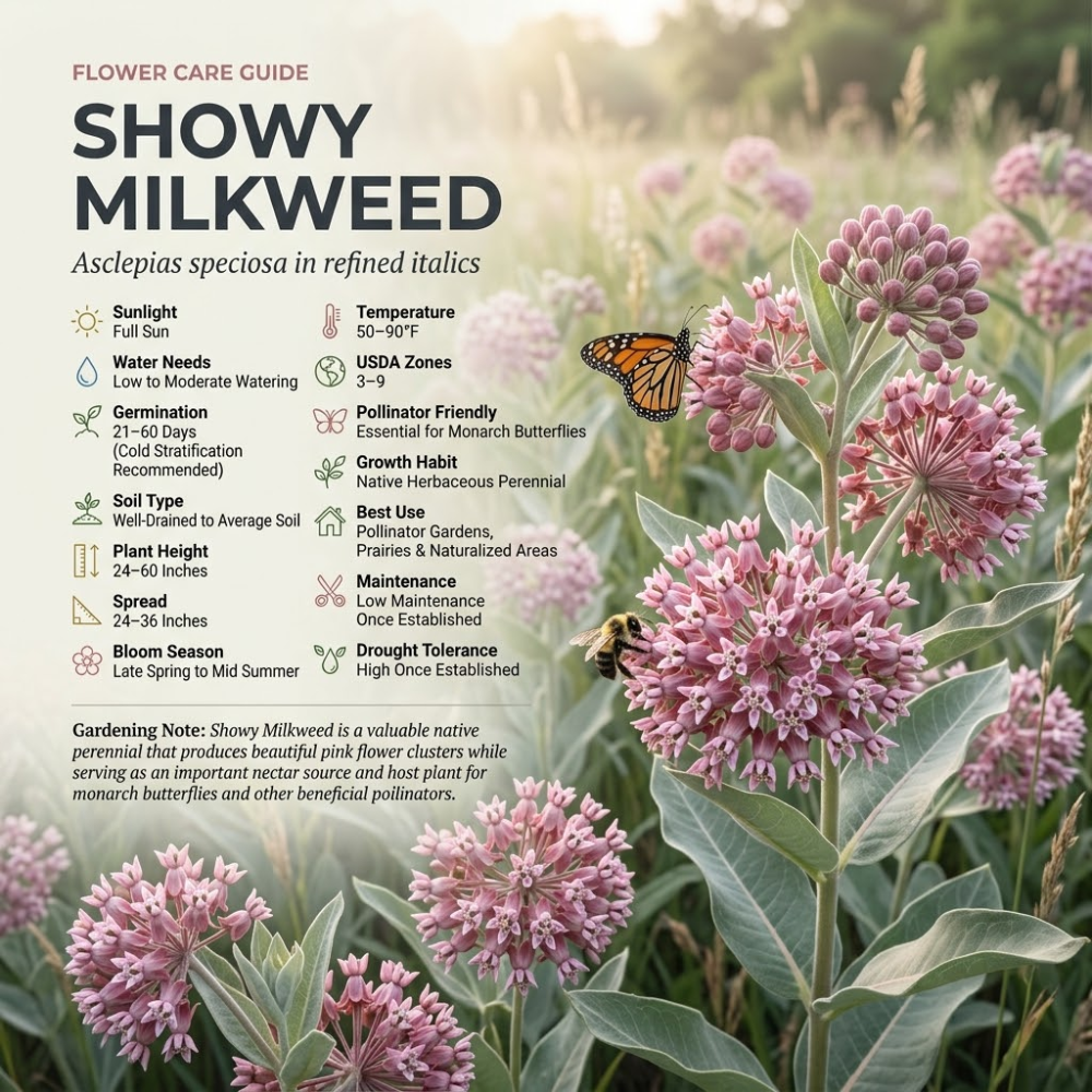 100 Pcs Showy Milkweed Seeds, Vigorous Heirloom Asclepias Speciosa for Planting, Fast-Growing Native Plants for Bright Sunlit Gardens