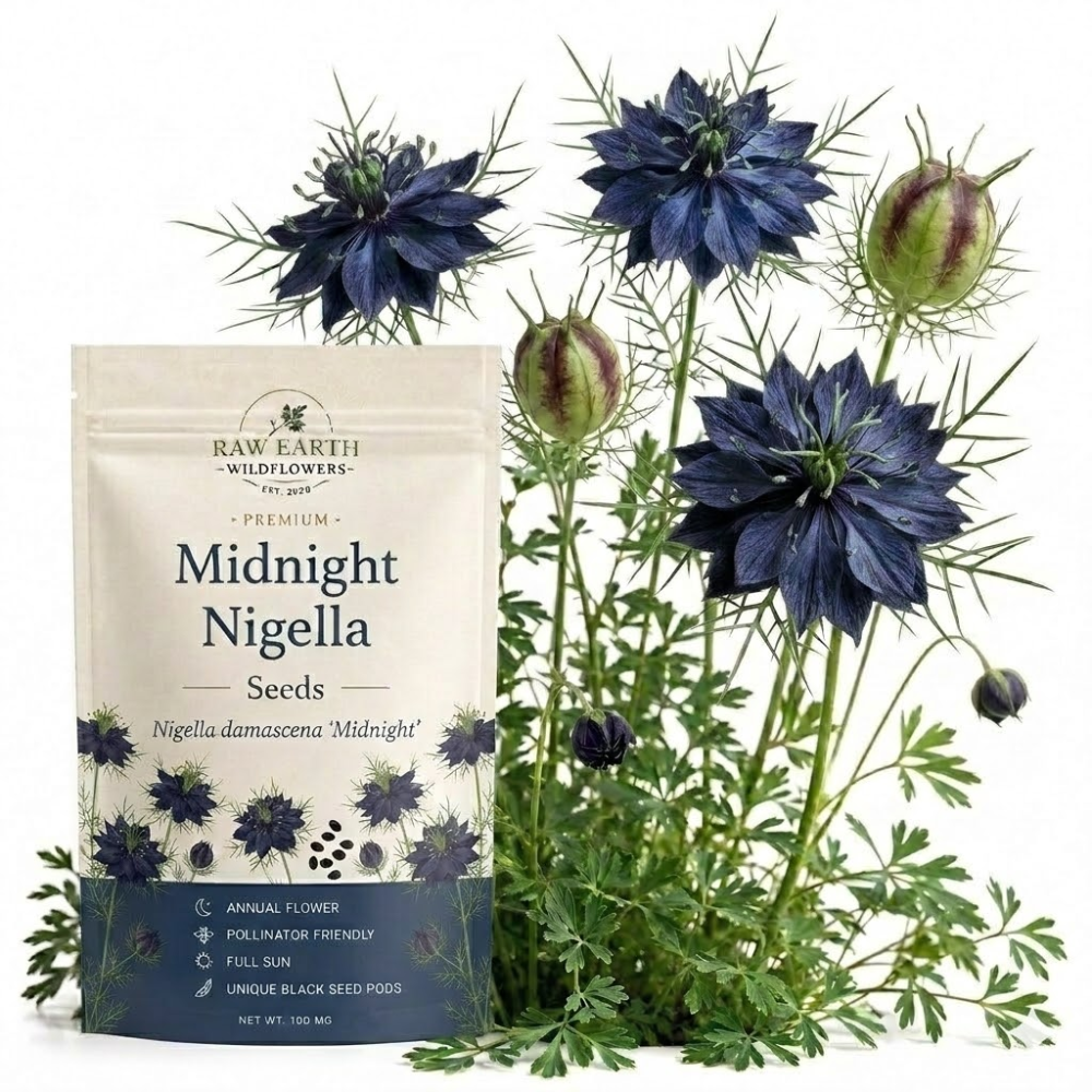200 Pcs Midnight Nigella Seeds for Outdoors, Adaptable Heirloom Yielding Striking Deep Purple Petals, Cold-Hardy Plants for Captivating Spring Landscapes