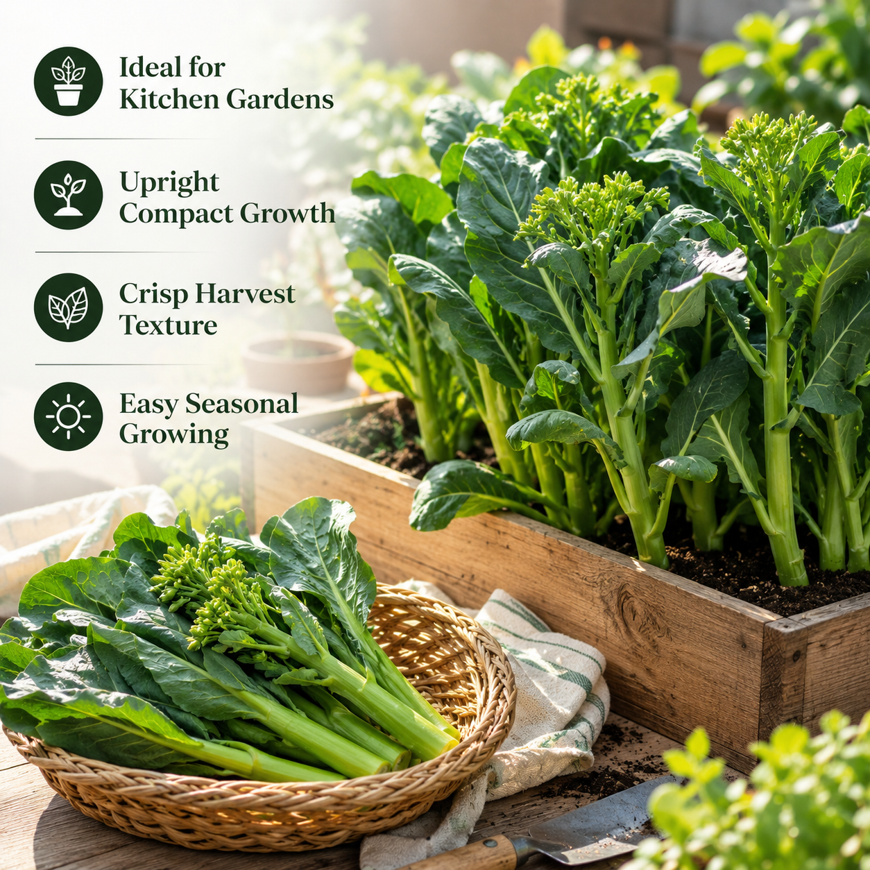 Chinese Broccoli Seeds for Planting - Kailaan, 300 Pcs, Non GMO, Heirloom, Easy to Grow Vegetables Seeds for Outdoor Gardens