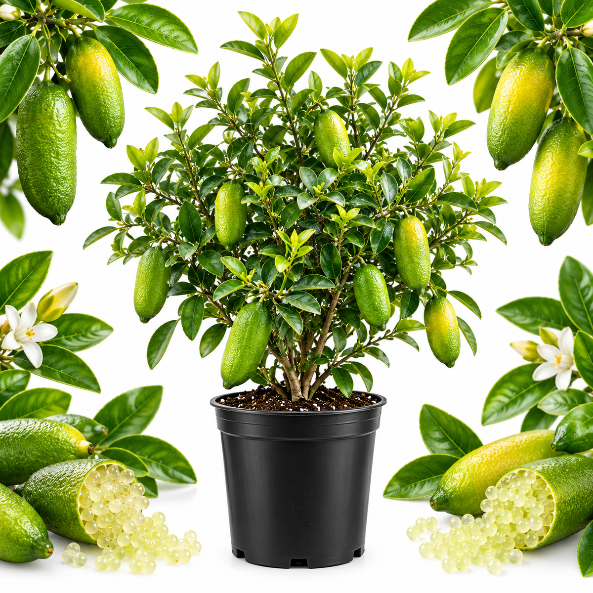 Green Finger Limes Fresh Trees | 1 Gallon Live Potted Citrus Plant | Unique, Juicy Citrus Trees for Indoor & Outdoor Spaces (No Ship to CA,HI,AK)