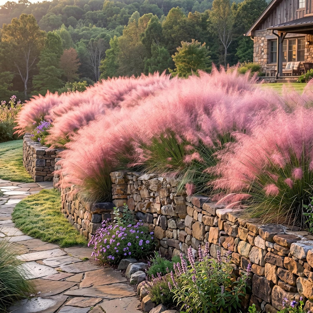 Pink Muhly Grass Plant, 4-Inch Tall, Drought Tolerant, Fast Growing, Tall Ornamental Grasses Live Plants Perennial, Full Sun Plants for Outside
