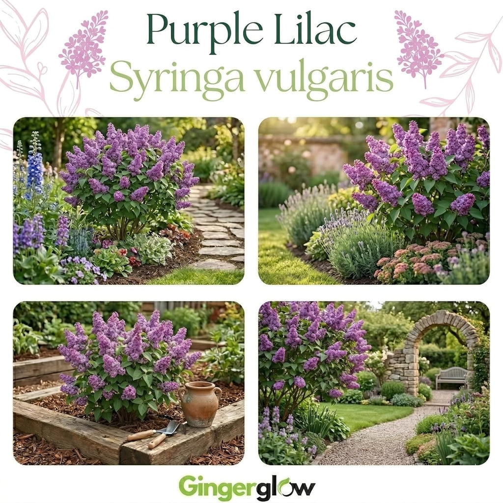 2 Purple Lilac Bushes Live Plant, Quart Pot Syringa Vulgaris, Easy Care, Fragrant Lilac Tree for Garden Landscaping