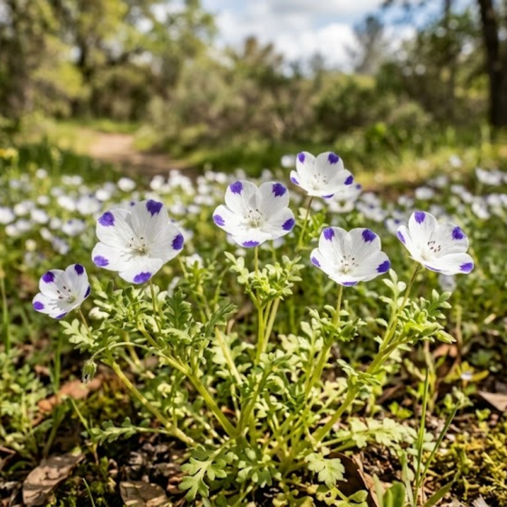 240 Pcs Heirloom Five Spot Seeds (Nemophila Maculata), Cool-Weather Plants, Grow Robust Patterned Blooms for Outdoor Landscapes
