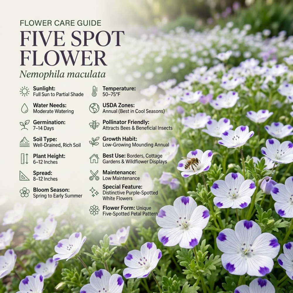 240 Pcs Heirloom Five Spot Seeds (Nemophila Maculata), Cool-Weather Plants, Grow Robust Patterned Blooms for Outdoor Landscapes