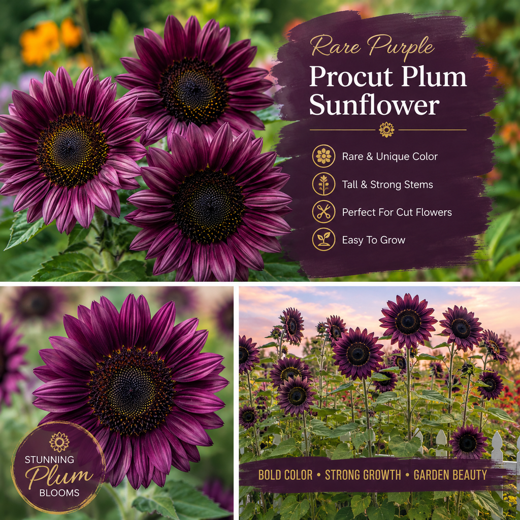 25 Rare Purple Procut Plum Sunflower Seeds, Non GMO, High Yield, Fast Growing, Striking Exotic Pastel Blooms, for Home Gardens Planting