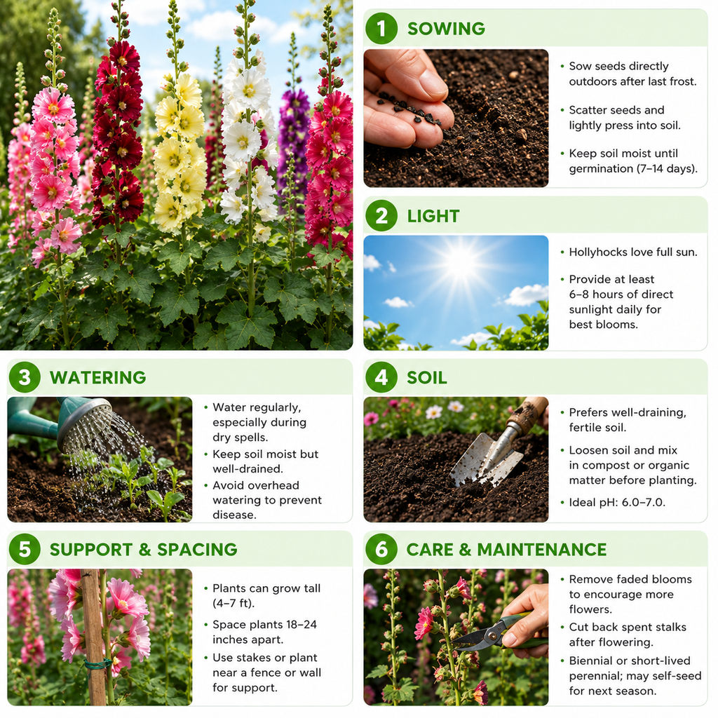 100 Hollyhock Summer Carnival Mix Flower Seeds, Non-GMO, Fast Growing, Double Bloom Alcea Rosea Seeds for Yard Borders, Fences, and Pollinator Gardens