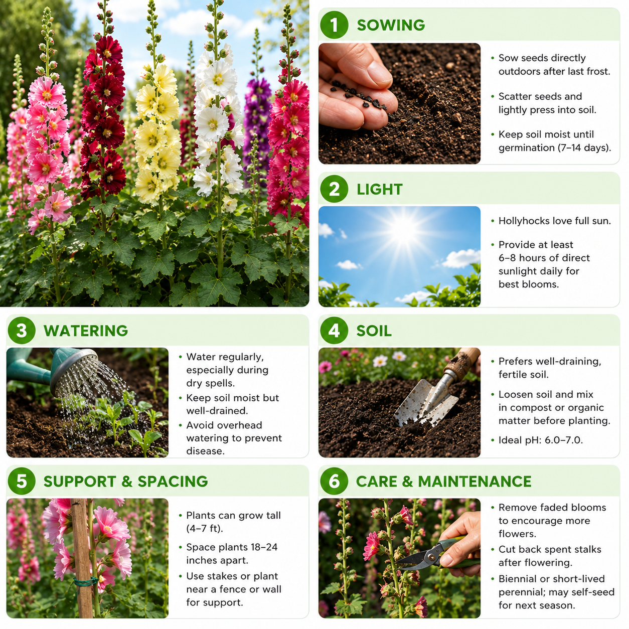 100 Hollyhock Summer Carnival Mix Flower Seeds, Non-GMO, Fast Growing, Double Bloom Alcea Rosea Seeds for Yard Borders, Fences, and Pollinator Gardens