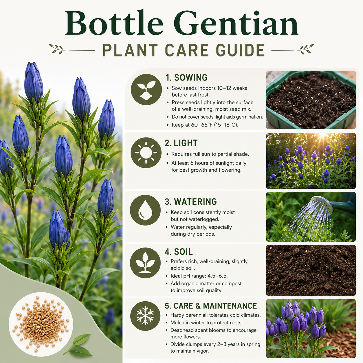 300 Bottle Gentian Seeds, Non GMO, easy to Grow, Hardy Native Gentian Flower Seeds, Ideal Choice for Gardens & Borrders