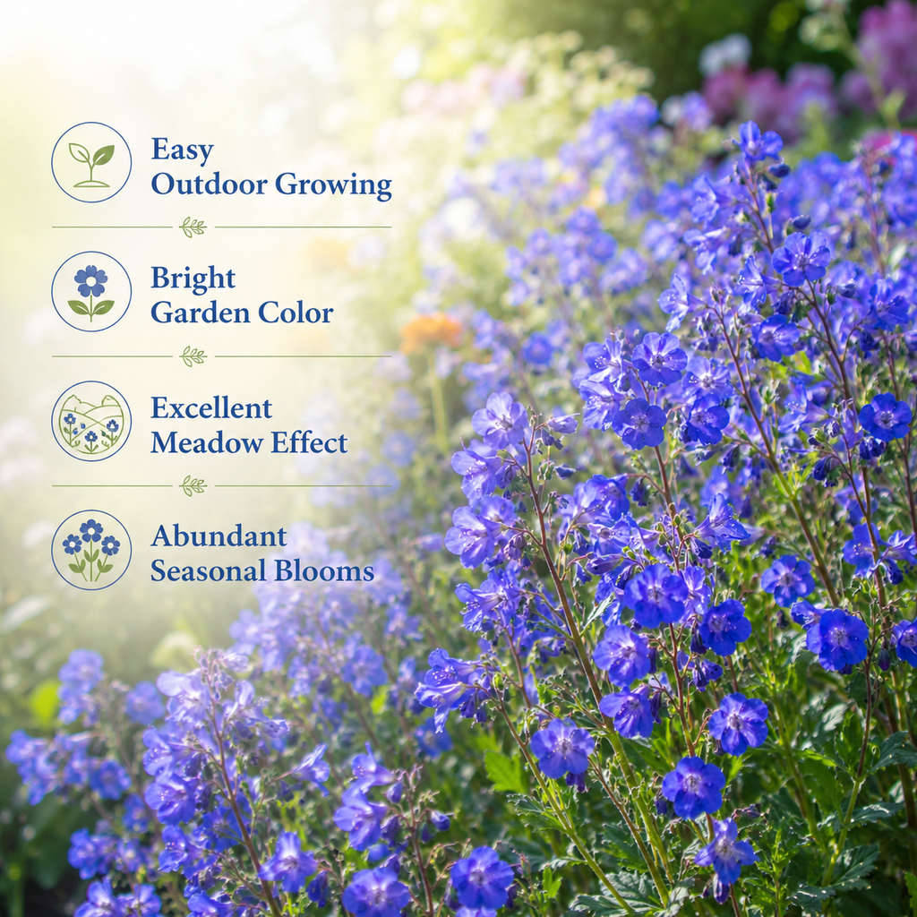 1500 California Bluebell Seeds for Planting Outdoors, Non GMO, Heirloom, Easy to Grow, High-Yield Deep Blue Bell-Shaped Bloom, Perfect for Garden Borders & Landscaping