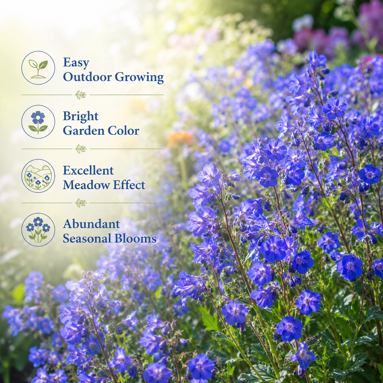 1500 California Bluebell Seeds for Planting Outdoors, Non GMO, Heirloom, Easy to Grow, High-Yield Deep Blue Bell-Shaped Bloom, Perfect for Garden Borders & Landscaping