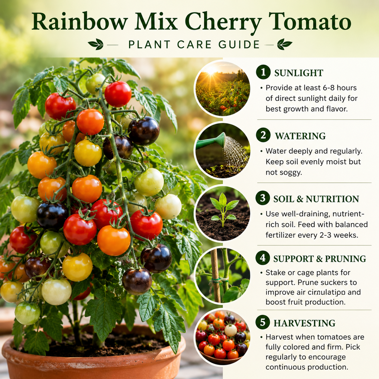 25 Rainbow Cherry Tomato Seeds, Non-GMO, Heirloom, Sweet & Juicy Multi-Color Tomatoes, Vegetable Seeds for Fresh Salads & Gardening