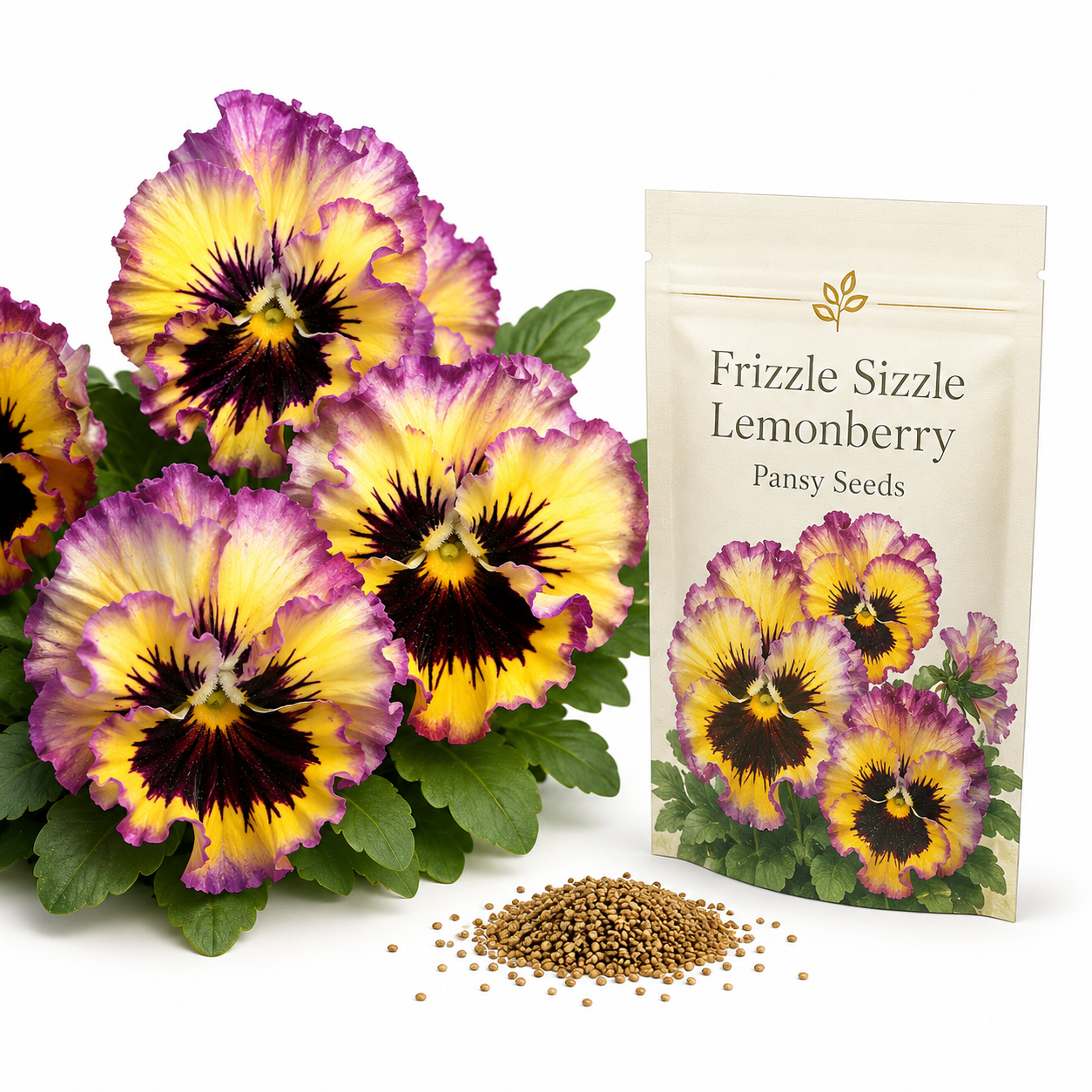 50 Frizzle Sizzle Pansy Seeds, Non-GMO, Fast Growing Rare Variety, Cold Hardy, Frost Tolerant Flower Seeds for Fall & Spring Beds