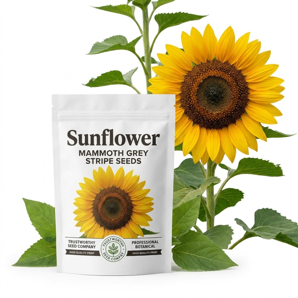 45 Mammoth Sunflower Seeds for Planting Outdoors, Sturdy Grey Stripe Heirloom, Vigorous Flowers Yielding Striking Giant Blooms for Backyards