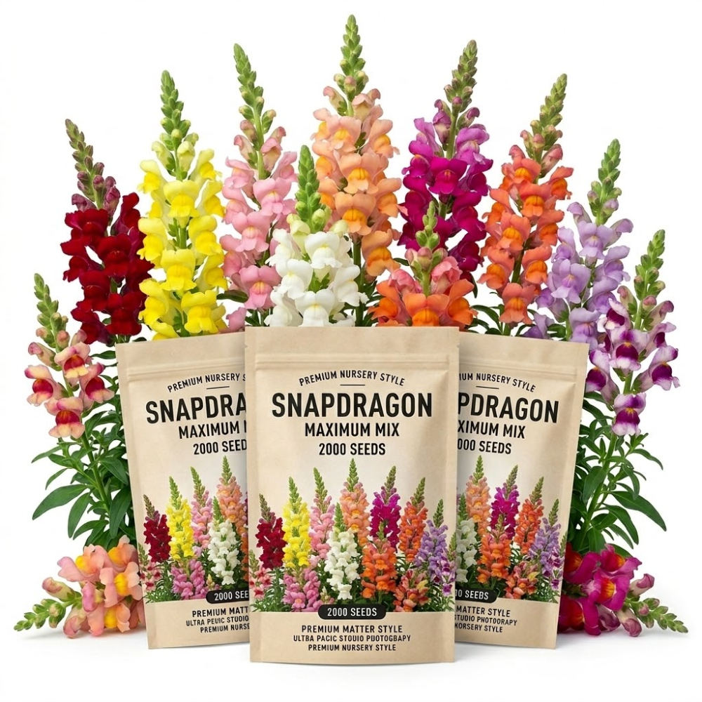 3 Pack Snapdragon Maximum Mix (6000 Seeds) for Planting, Stunning Tall Floral Spikes for Outdoor Gardens, Sturdy Growth with Striking Mixed Colors