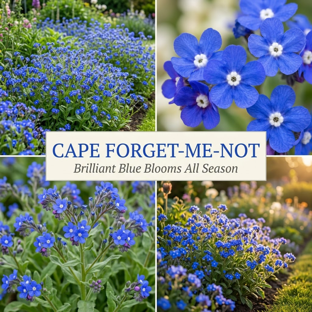 600 Pcs Cape Forget Me Not Seeds, Vigorous, Cold-Hardy Plants, Grow Robust True Blue Blooms for Edging, Rock Gardens & Outdoor Landscapes