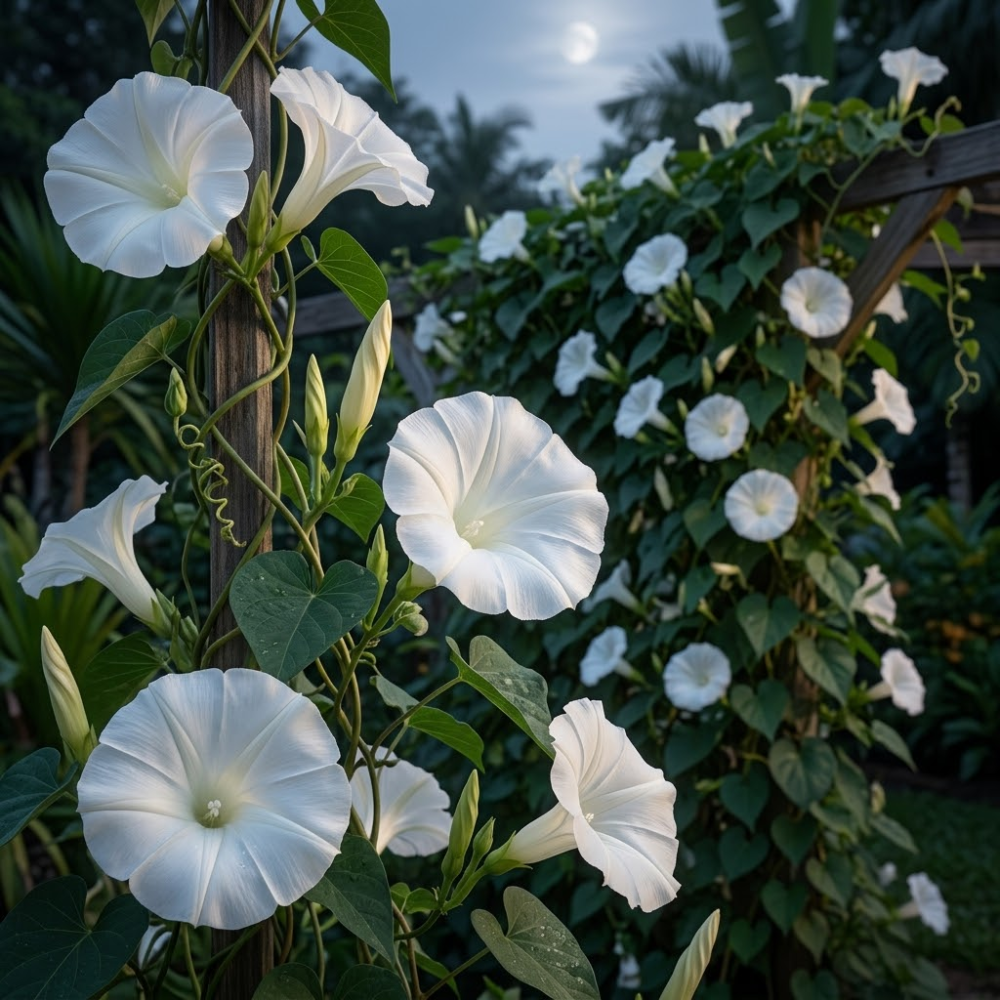 45 Pcs Night Blooming Moon Flower Seeds for Planting, Non-GMO Floral Vines for Outdoor Gardens, Sturdy Climbing Stems for Evening Gardens