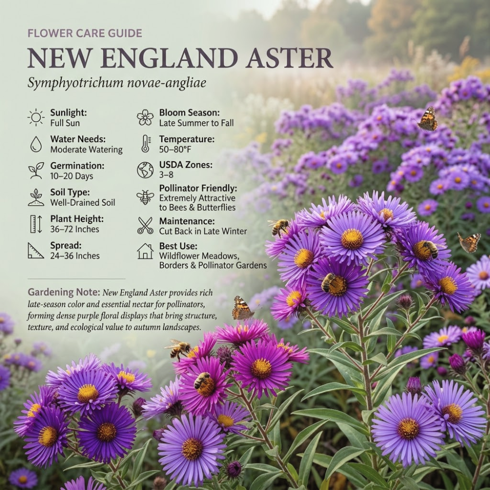 600 Pcs New England Aster Seeds, Heirloom Fall Blooming Flowers for Planting, Fast-Growing Perennial Plants for Bright Sunlit Gardens