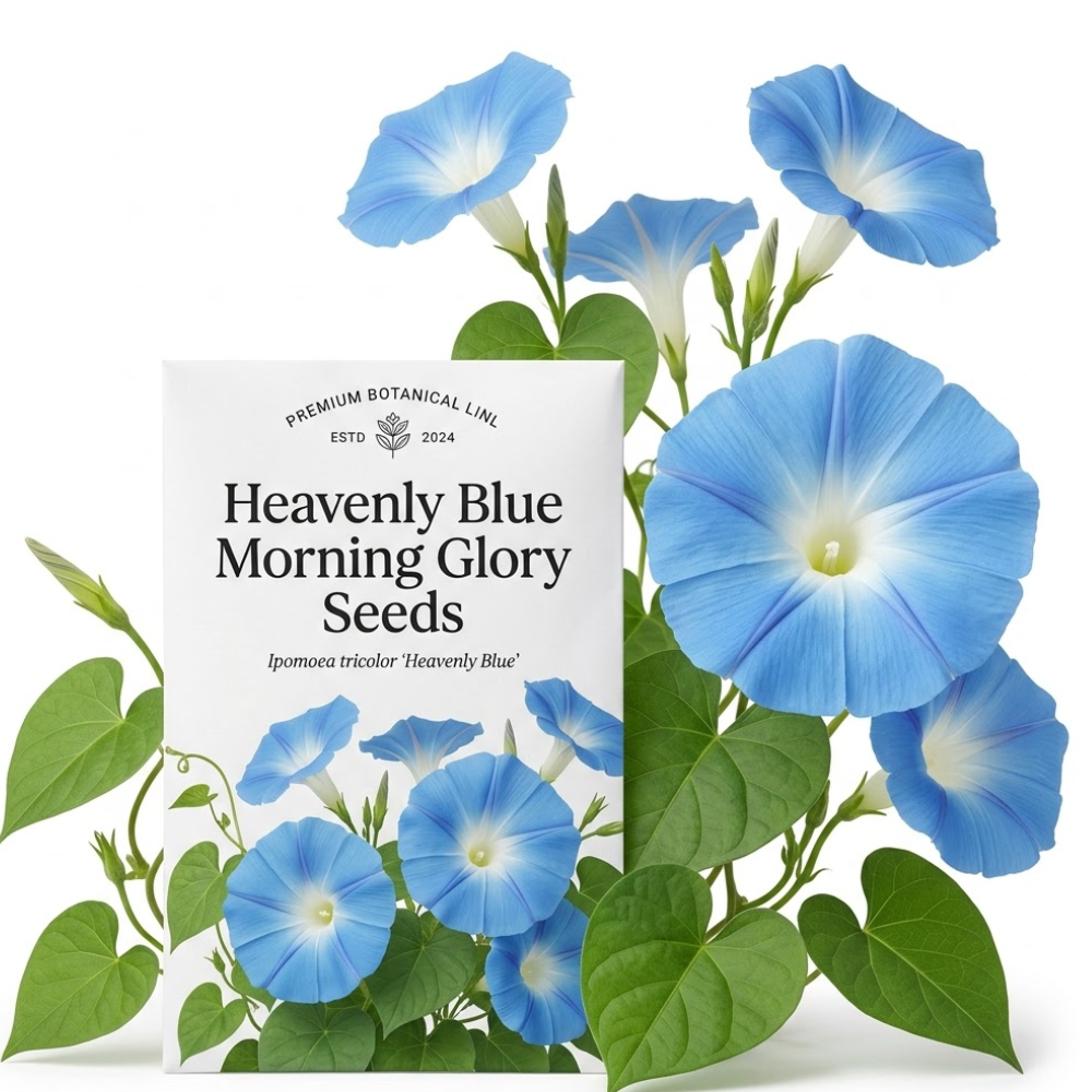 150 Pcs Morning Glory Seeds for Planting Outdoors, Heavenly Blue Heirloom, Vigorous Climbing Vines Yielding Striking Blooms for Balconies