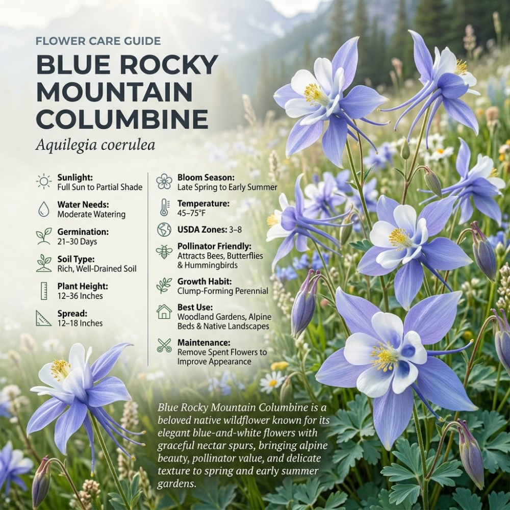 200 Pcs Blue Columbine Seeds Perennial, Heirloom Bi-Color Floral for Planting, Robust Fast-Growing Perennials for Partial Sun Gardens
