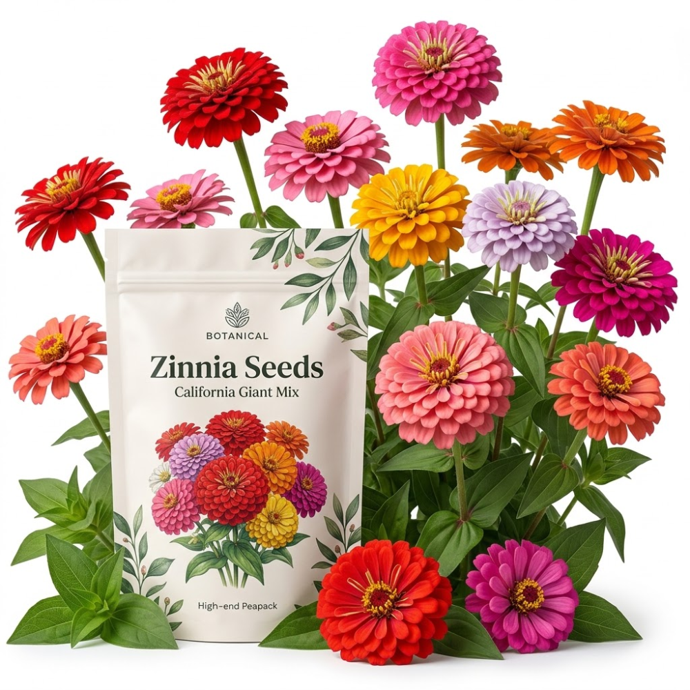 150 Zinnia Seeds for Planting Outdoors, Sturdy California Giant Mix Heirloom, Vigorous Tall Flowers Yielding Striking Large Blooms for Backyards, Easy to Care