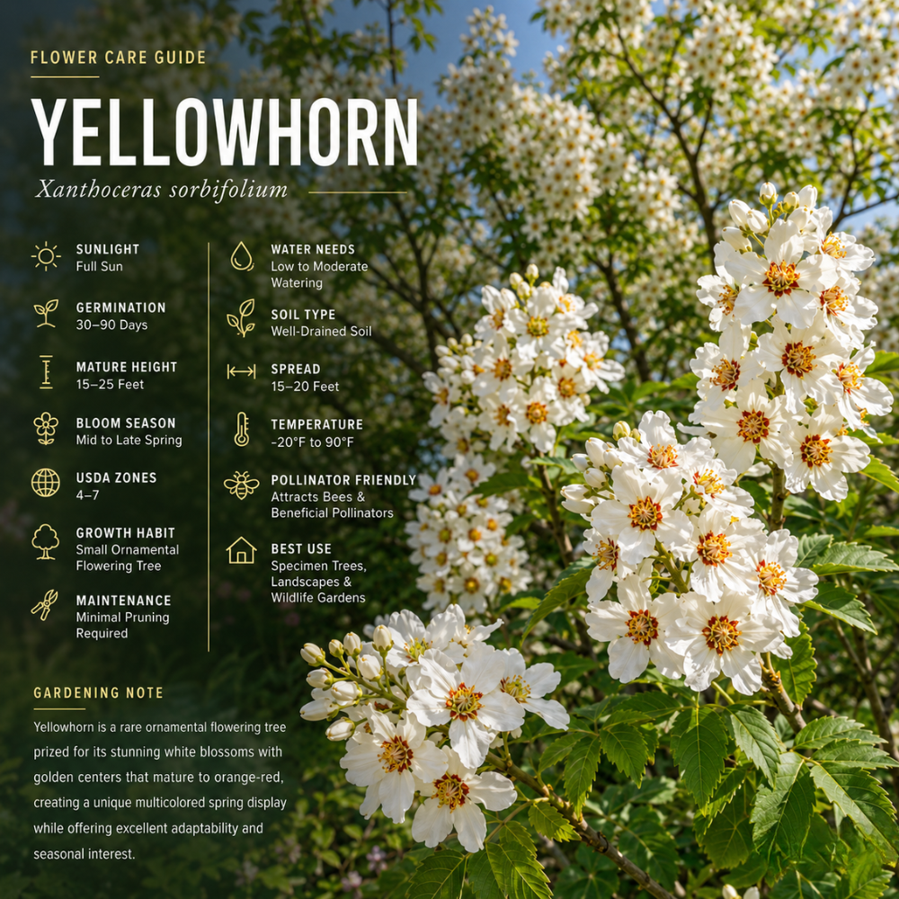 15 Pcs Yellowhorn Seeds for Planting, Stunning Drought-Tolerant Non-GMO Floral Blooms for Outdoor Gardens, Sturdy Growth