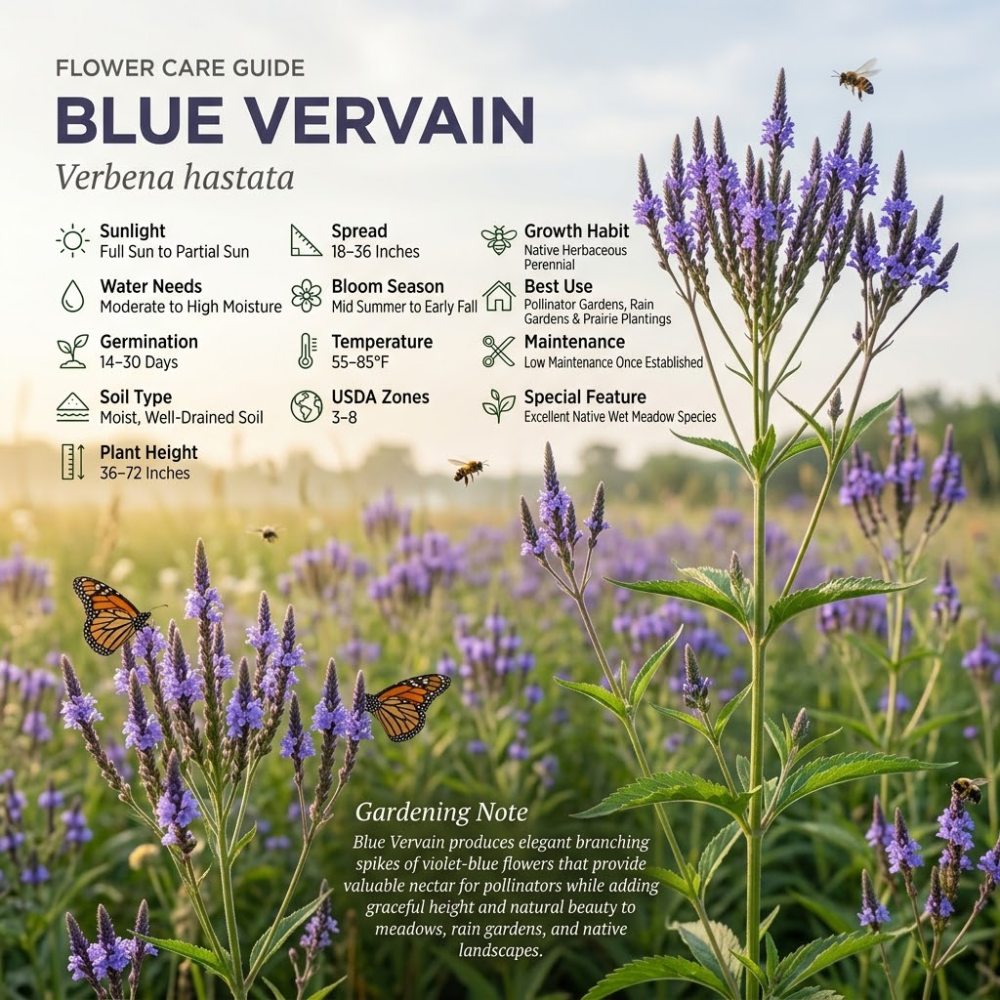 400 Pcs Blue Vervain Seeds, Heirloom Verbena Hastata for Planting, Fast-Growing Native Plants for Bright Sunlit Gardens & Pollinators