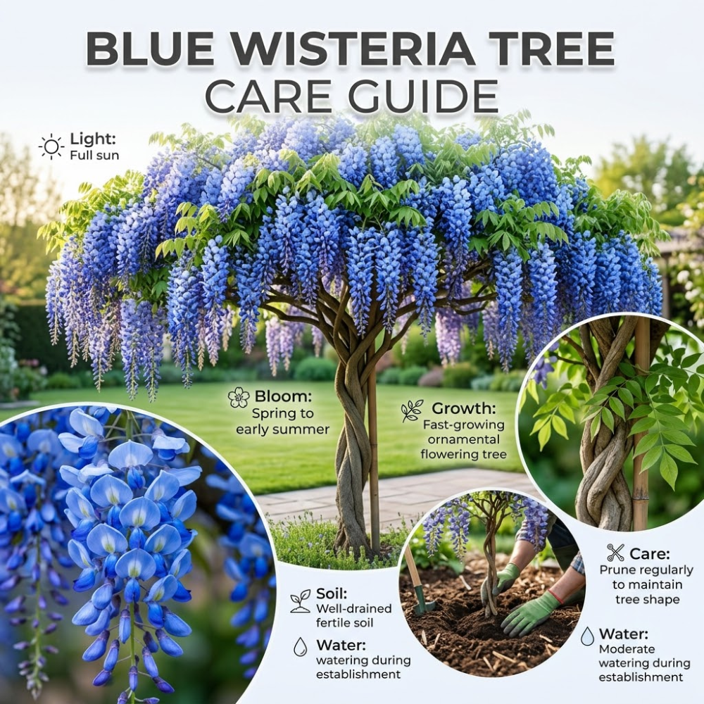 Blue Wisteria Live Plant, 2.5" Pot, Easy Care Flowering Vine, Decorative Climbing Plant for Home Landscapes and Trellises