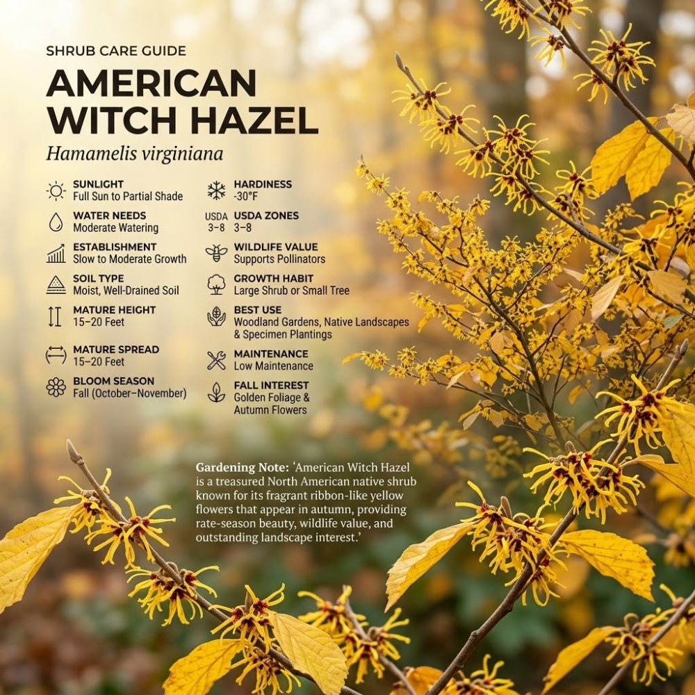 10 Pcs American Witch Hazel Seeds for Planting Outdoors, Adaptable Cold-Hardy Shrubs, Grow Robust, Low Maintenance Yellow Winter Blooming Plants