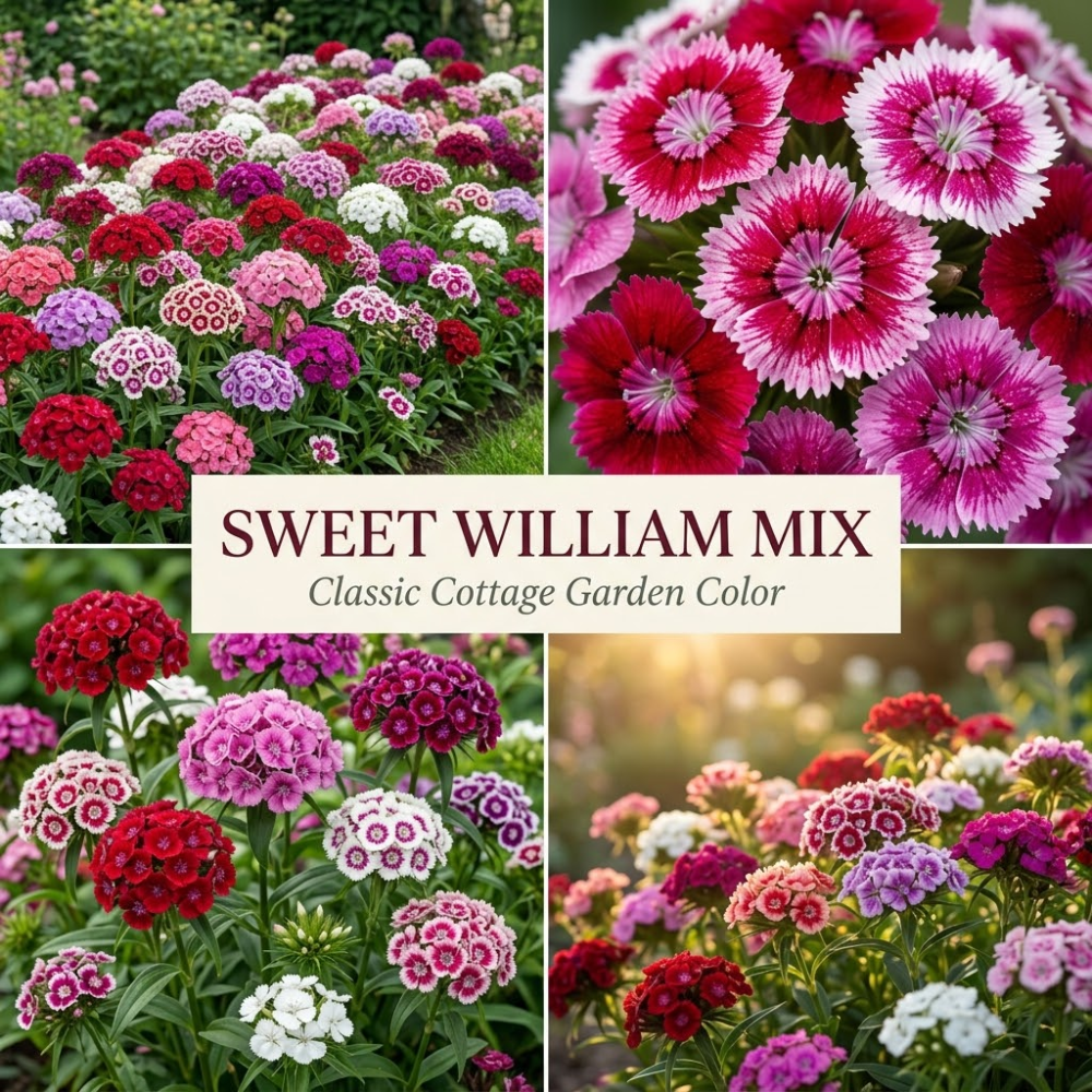 500 Pcs Mixed Sweet William Seeds Perennial for Outdoors, Adaptable Heirloom Bi-Color Blooms, Cold-Hardy Dianthus Plants for Landscapes