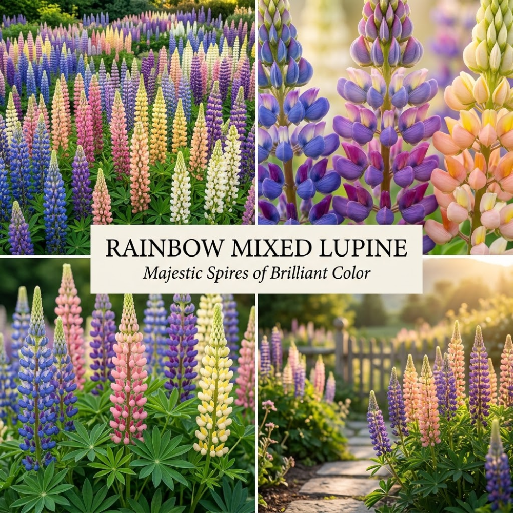 100 Pcs Rainbow Lupine Mix Seeds for Planting, Cold-Hardy Non-GMO Floral Blooms for Patios, turdy Tall Stems with Striking Mixed Colors