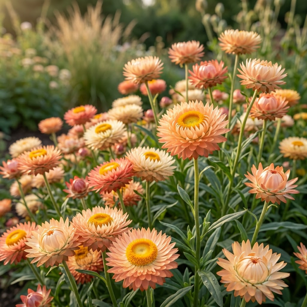 75 Pcs Apricot Peach Strawflower Seeds, Grow Robust Papery Blooms for Edging, Bouquets & Outdoor Landscapes