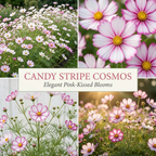 180 Pcs Cosmos Flower Seeds for Outdoors, Candystripe Cosmos, Robust Feathery Foliage & Bright Striped Blooms, Easy to Care Outdoor Yard Decor
