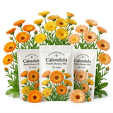 150 Calendula Seeds for Planting Outdoors (3 Packs), Heirloom Pacific Beauty Mix, Vigorous Flowers Yielding Striking Blooms for Balconies, Easy to Care