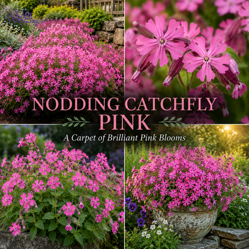 600 Pcs Pink Nodding Catchfly Seeds for Planting Outdoors, Grow Robust, Easy to Care Cascading Pink Blooms for Wildflower Meadows