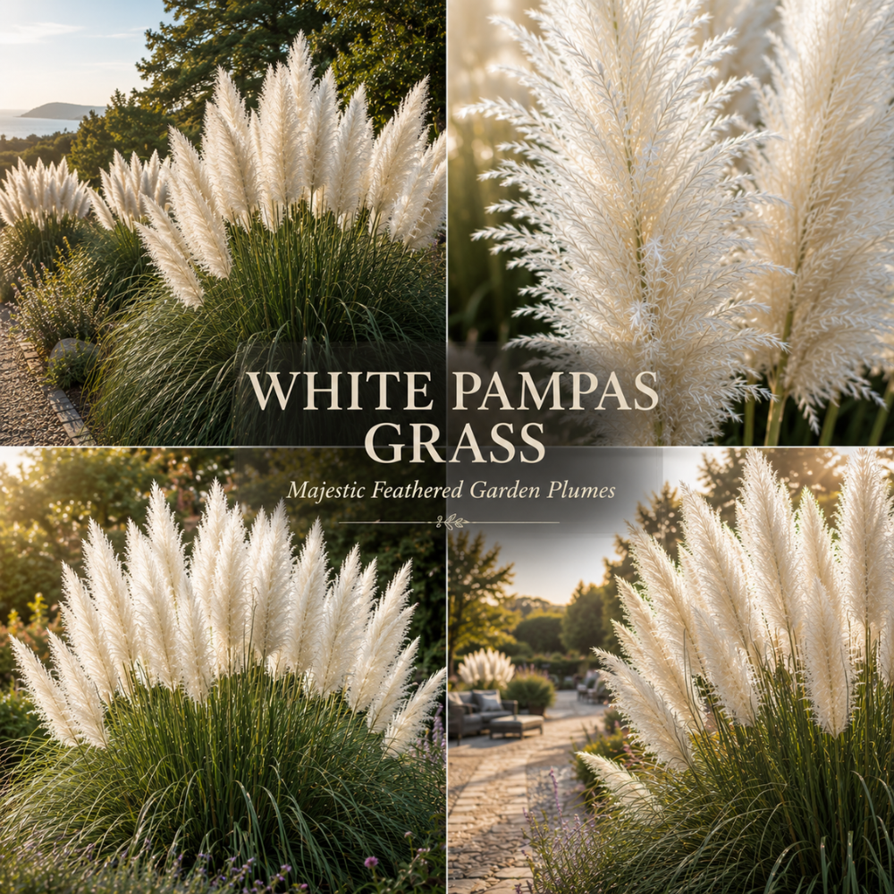 200 White Pampas Grass Seeds, High Germination Ornamental Grass for Planting, Robust Low Maintenance Tall Plumes for Sunlit Landscapes
