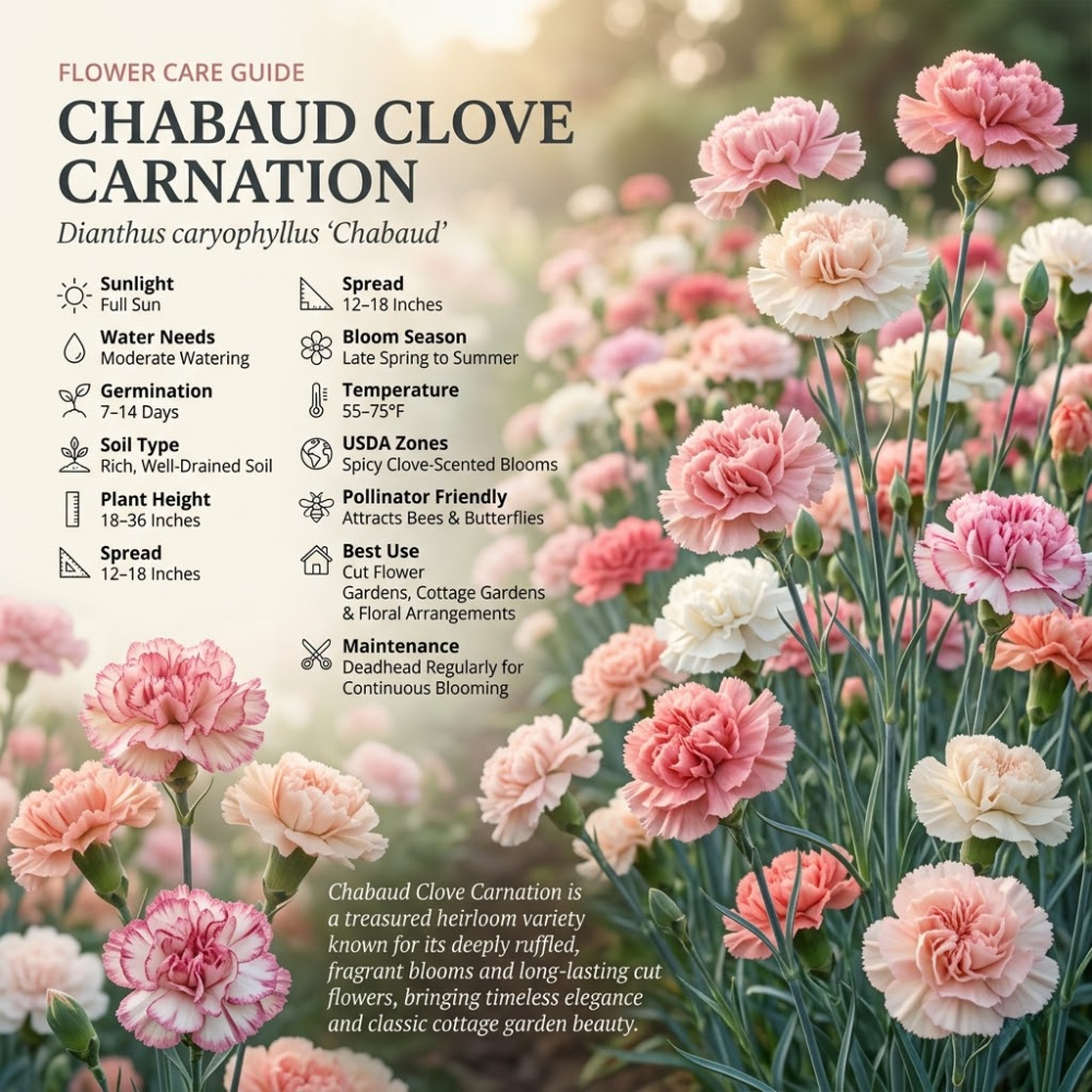 200 Pcs Carnation Seeds, Heirloom Chabaud Carnation Double Blooms, Sturdy Cold-Hardy Plants for Captivating Landscapes
