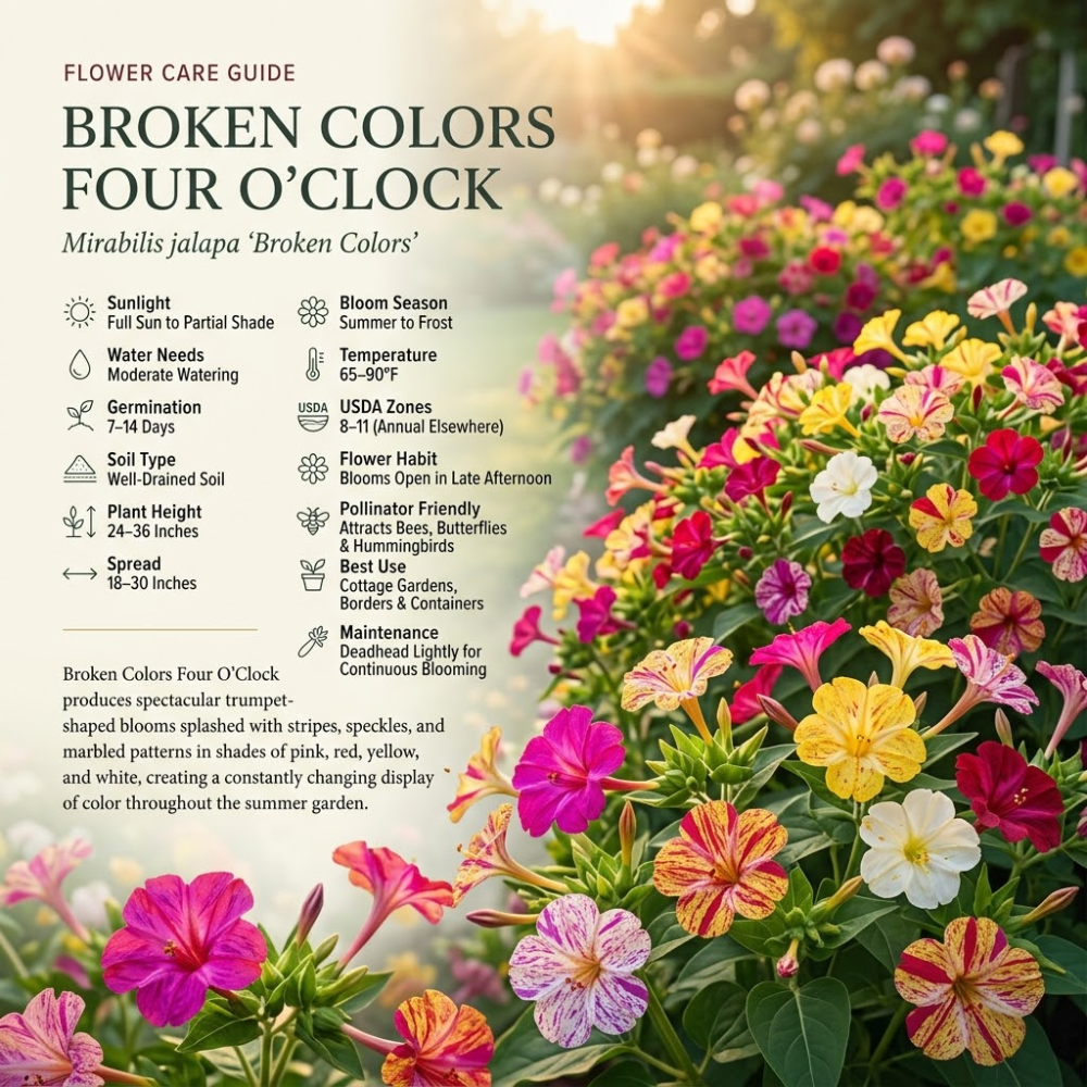 75 Pcs Four O'Clock Seeds for Outdoors, Robust Bushy Foliage & Bright Striped Flowers, Easy to Care Outdoor Yard Decor