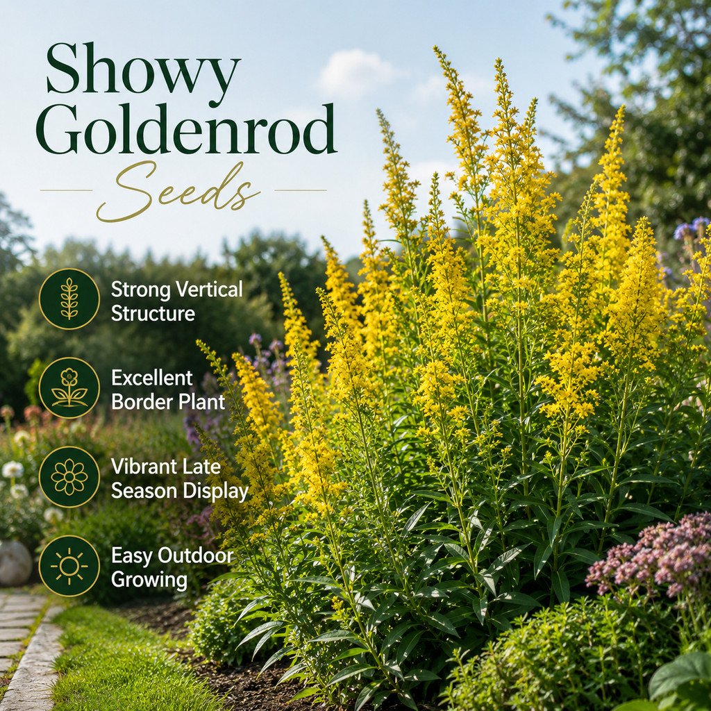 200 Showy Goldenrod Seeds, Non-GMO, Solidago speciosa Seeds, Vibrant Yellow Flower, Native Perennial for Backyard Landscape