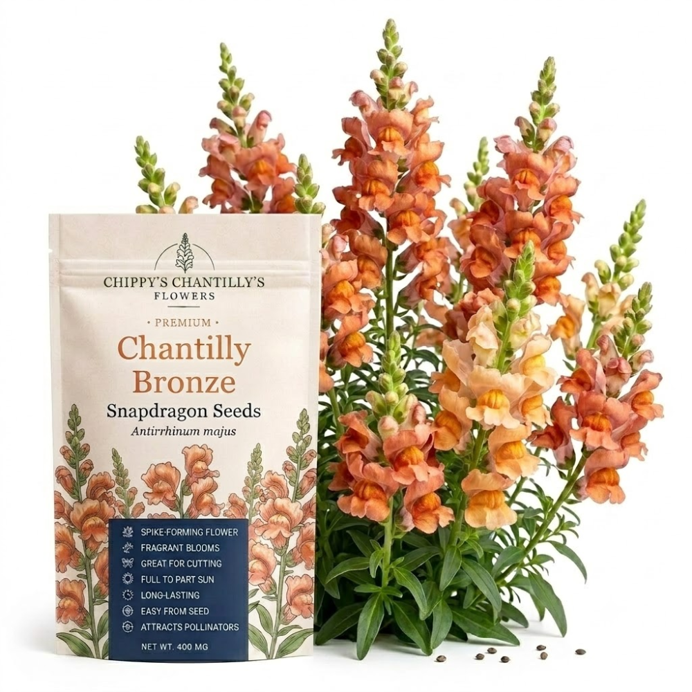 30 Pcs Chantilly Bronze Snapdragon Seeds, Heirloom Non-GMO Open-Faced Flowers, Sturdy Tall Stems for Cut Floral Bouquets
