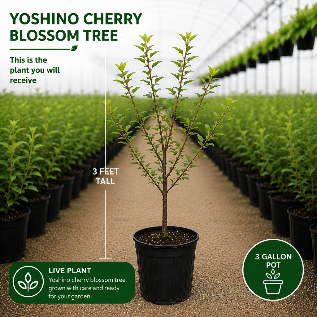 No Ship to CA, HI, AK, Yoshino Cherry Tree Live Plant in 3 Gallon Pot, 3 Ft Tall Cherry Blossom Tree Live, Beautiful White-Pink Spring Blooms for Gardens & Landscaping