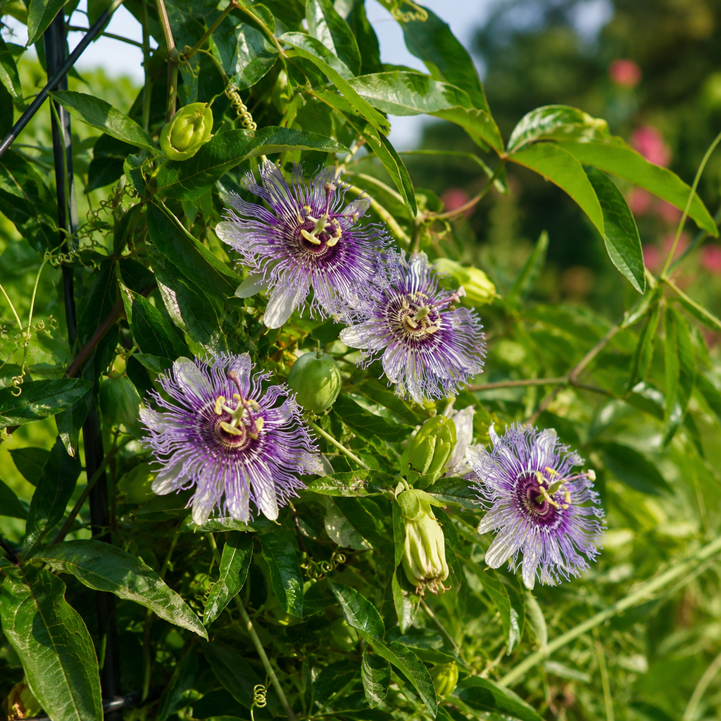 3 Count Live Purple Passiflora Starter Plant | Produce Purple Flower | for Trellis, Hedge 4 to 8 Inch Tall | Maypop Live Plant| Well-Rooted for Home & Garden