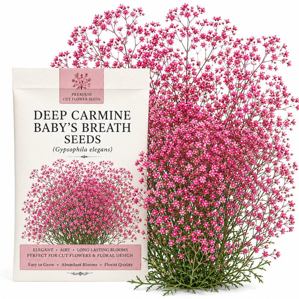 100 Pcs Carmine Baby's Breath Seeds for Planting Outdoors, Non-GMO Heirloom Flowers, Low Maintenance Pink Cloud Blooms for Yard Borders
