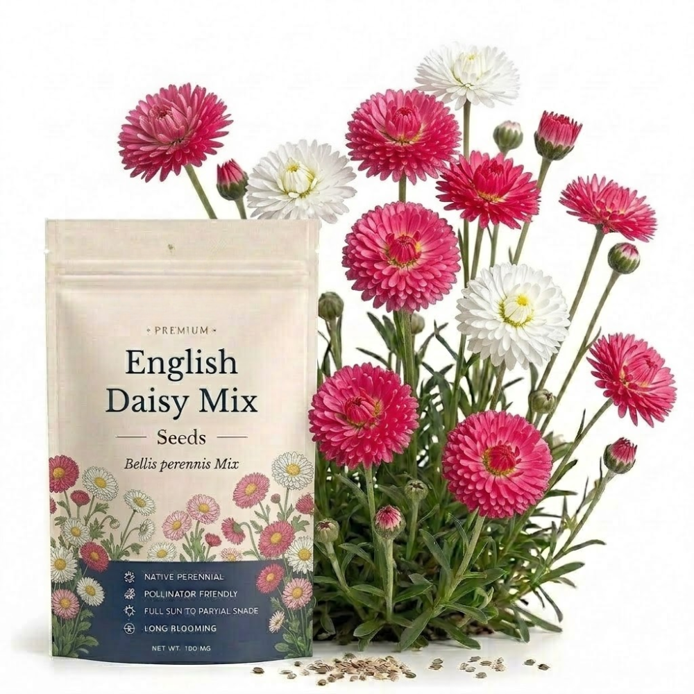 900 Pcs English Daisy Seeds Mixed for Outdoors, Non-GMO Heirloom Flowers for Patios, Easy to Care Outdoor Yard Decor