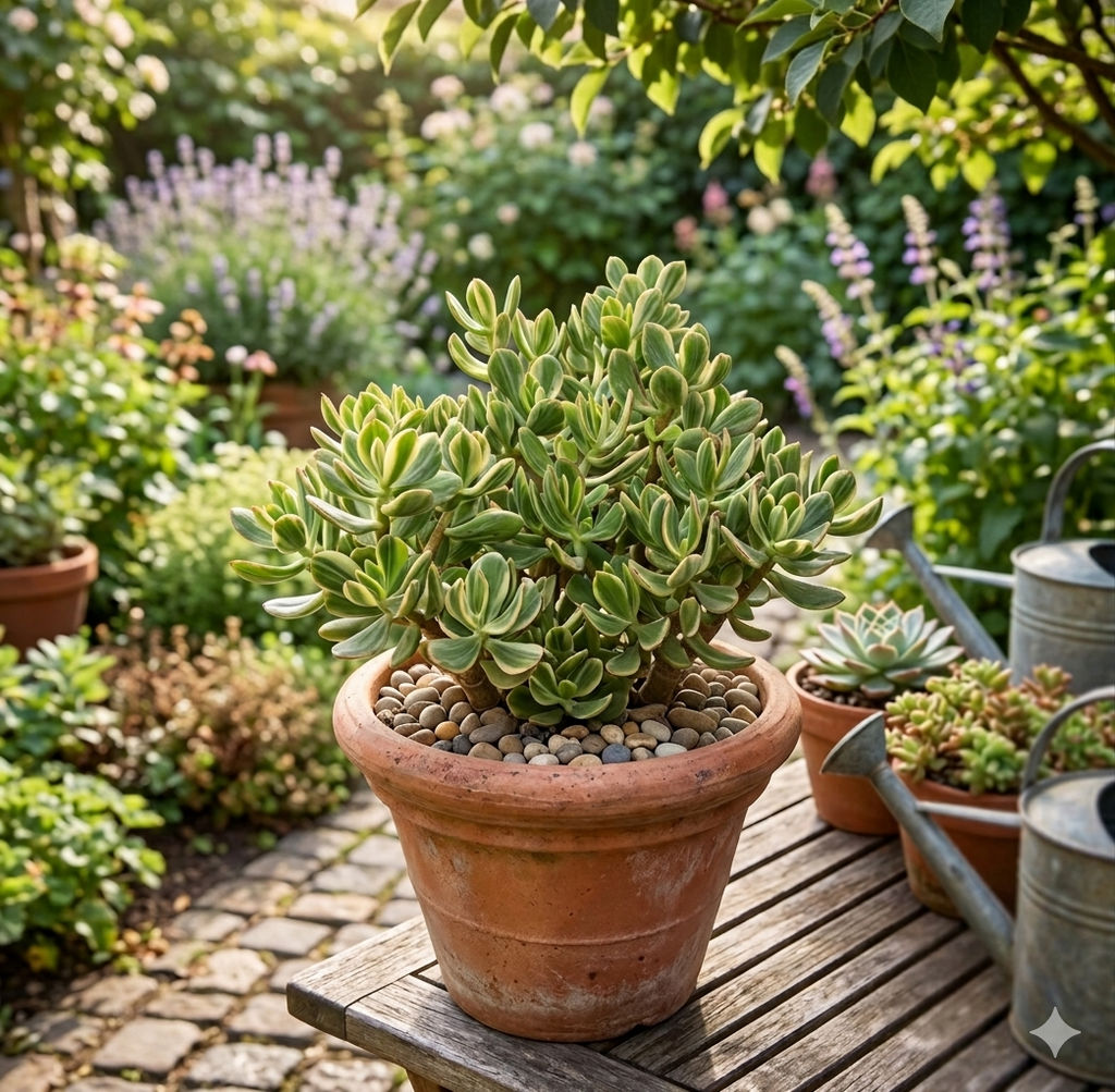 Jade Plant Live Variegated in 4" Inch Pot | Crassula Ovata Tri-Color Succulent | Low-Maintenance Houseplant for Small Spaces