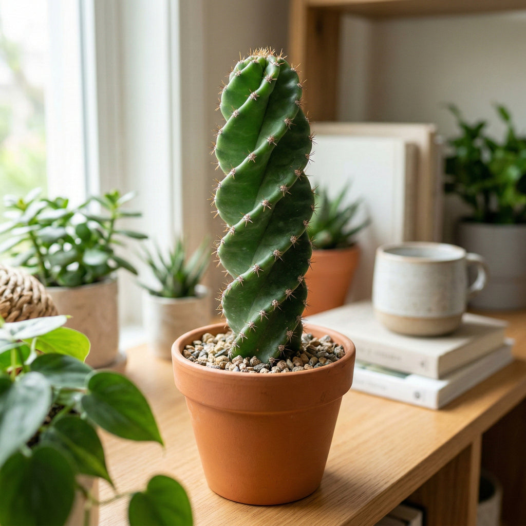 Spiral Cactus Live Plant, 3.5 Inch Pot, Potted Cereus Forbesii Spiralis, Unique Geometric Succulent for Home and Office Décor